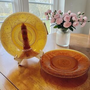 Vintage Tiara Amber Sandwich Glass Dinner Plates – Set of 4, No Chips, Beautiful
